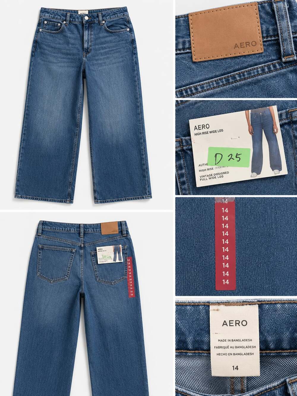 AERO Women's High Rise Wide Leg Blue Medium Wash Denim Jeans Size 14